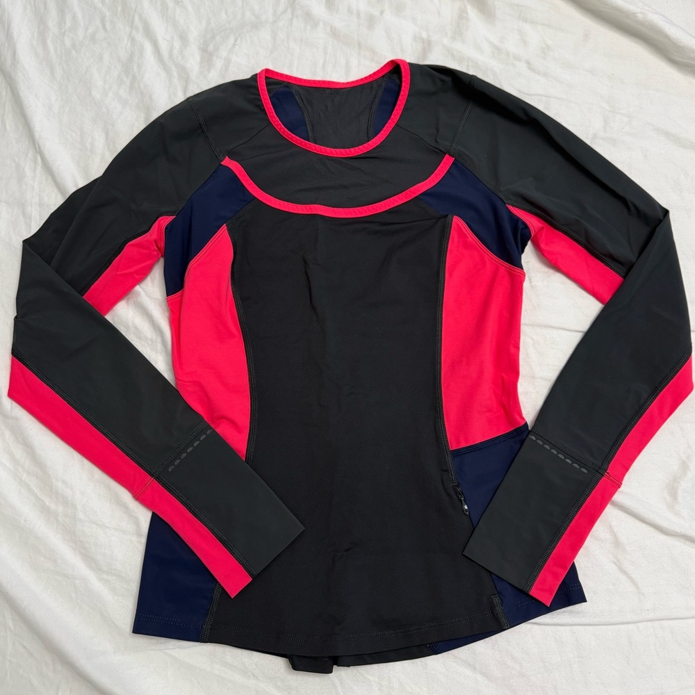 Lululemon Athletica Black Navy Pink Long Sleeve Top sz 6 excellent condition